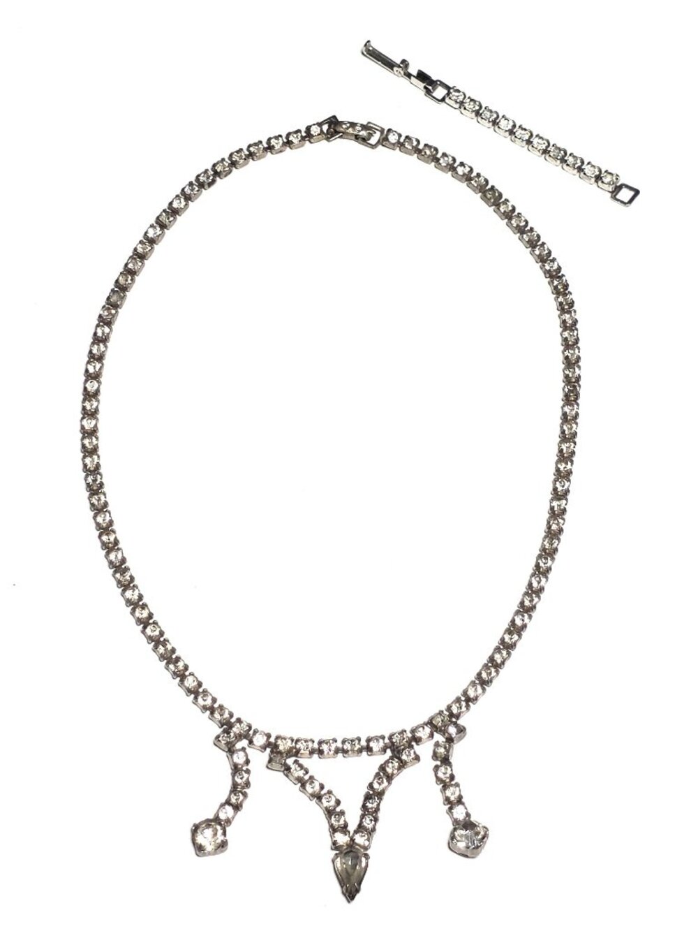 Rhinestone V drop necklace with removable section